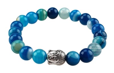 Edelstenen armband Buddha Blue Lace Agate - agaat - blauw - boeddha - luxe sieraden zakje - armband dames - elastisch armband - spiritueel armband
