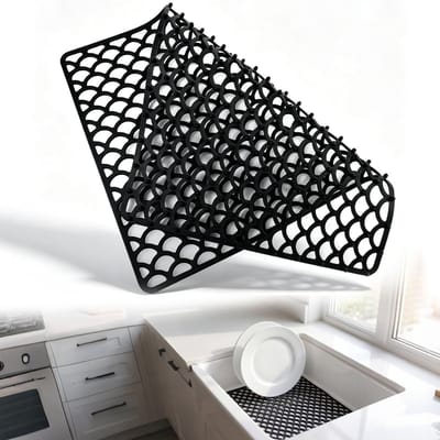 Siliconen afdruipmat voor spoelbak, hittebestendig en schokdempende gootsteenbescherming, 46 x 32 cm, ideaal voor keuken en afwas