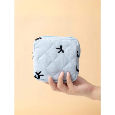 1 stuks Strik Decor Draagbare Rits Make-uptas/Opbergzakje voor Maandverband, Pluizige Make-uptas, Make-up Organizer, Toilettas, Mini Make-uptas Blue blauw