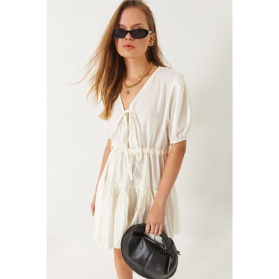 Mini V-hals Jurk met Strik