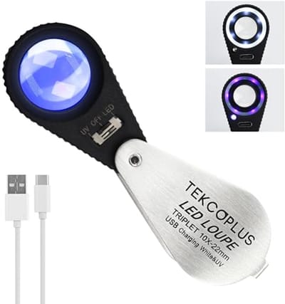 Loep met 10x Vergroting en UV & LED Verlichting - Draagbare Vergrootglas voor Edelstenen