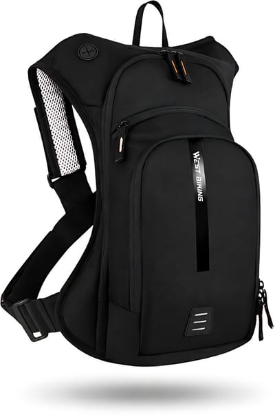 CarryQuest® - 10L Professionele Sportrugzak - Ultralichte Polyester Hiking Daypack met Bounce-Free Harness, Hydratatiesysteem, Reflecterend Ontwerp & Rugventilatie - 31x12x44 cm - Zwart