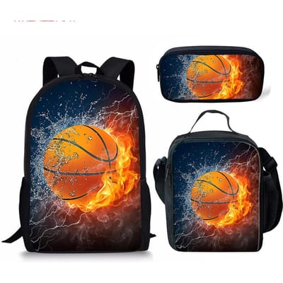 Cartoon Populaire IJs vuur Basketbal bal 3D Print 3 stuks Student Schooltassen Laptop Dagrugzak Rugzak Lunchtas Etui orange