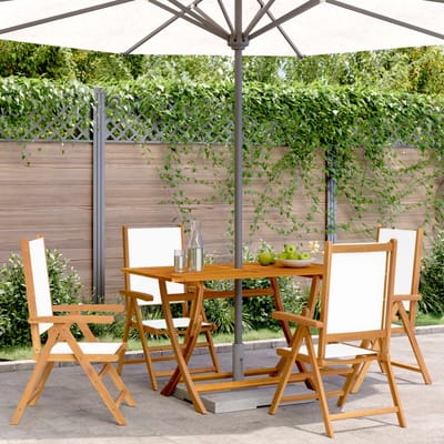 vidaXL - Inklapbare - stoelen - 4 - st - massief - hout - en - stof - crèmewit