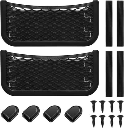 Famanu – Set van 2 zelfklevende auto opbergnetten – Autodeur- en kofferbak organizer – Inclusief mini-haken
