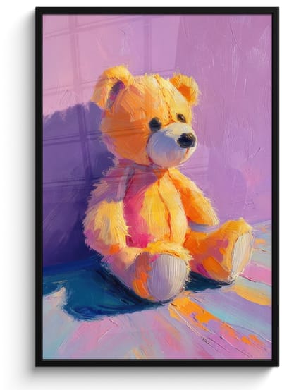Poster in lijst - Fotolijst 80x120 cm - Posters - Teddybeer - Schaduw - Penseelstreken - Paars - Posterlijst zwart - Decoratie - Wanddecoratie woonkamer - Muurdecoratie slaapkamer