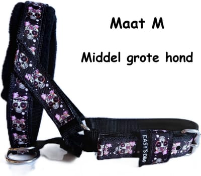 Hoofdhalster hond - Anti trek - Zwart - Gevoerd - Maat M - Skull - Antitrek hoofdhalster hond - Hoofdhalster hond - Antitrek hond - Trainingshalsband