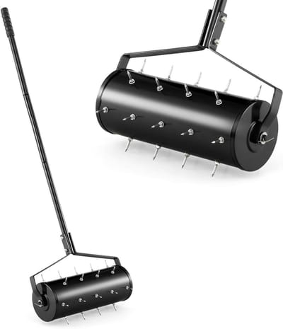 Grondbeluchter Roller - Gazonroller Tuinroller - Gras Gezond Houden - Met Scherpe Tanden - 45 cm Breed - Zwart