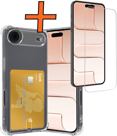 Hoes - Geschikt voor Apple iPhone Air - Met Screenprotector - En Pashouder - En Kaarthouder - Telefoon Hoesje Shockproof - Siliconen Case - Back Cover - Shock Proof - Pasjes Houder - Transparant