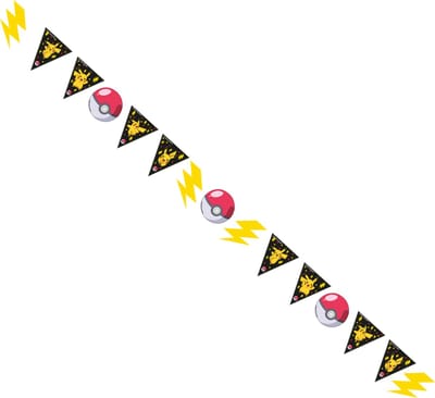 Amscan Pokemon slinger - 330 x 180 cm - zwart/geel - papier - vlaggenlijn - kinderfeestje