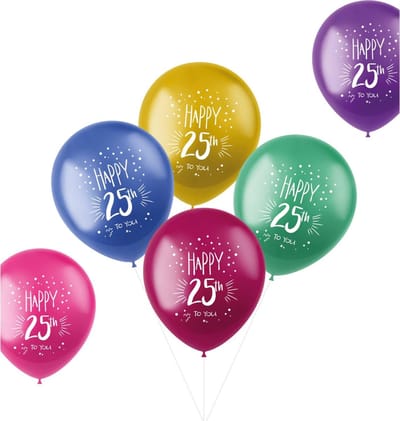 Folat - ballonnen Shimmer 25 Jaar Meerkleurig 33 cm - 6 stuks
