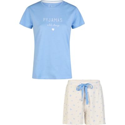 By Louise Dames Korte Pyjama Set Shortama Lichtblauw/Wit Gebloemd - Maat L