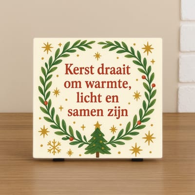 Spreuk Tegel 10,5x10,5cm – Kerst Cadeau & Decoratie – Kerst draait om warmte, licht en samen zijn – Trendy Nu –Decoratie – Zomaar
