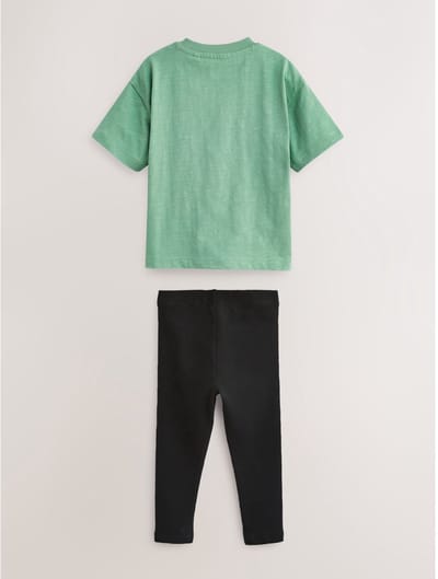 Next - Jongens - T-shirt van 100% katoen met korte mouwen en legging - Groen