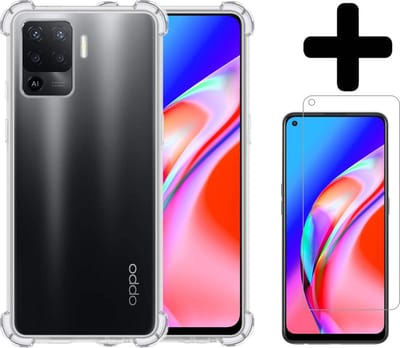 Hoesje - Met Screenprotector - Geschikt voor OPPO A94 - Sterk & Shockproof - Siliconen Case - Back Cover - Telefoon Hoes - Shock Proof - Telefoonhoesjes - Transparant