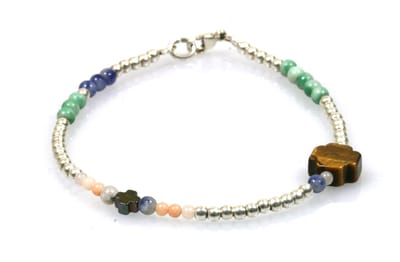 Heaven Eleven - dames - armband - 925 - Sterling - ZILVER - 1mm - gekleurd - tijgeroog - kruisje