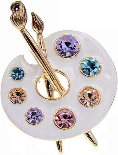 Broche Verf Palet wit Strass (5 x 3.4 cm)