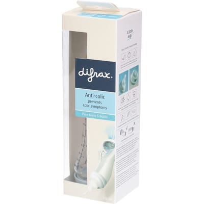 Difrax Babyfles Natural Glas - 250 ml - Lichtblauw - 1 Stuk - S-fles - Anti Koliek