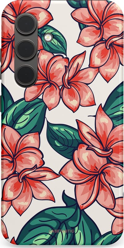 Casetastic hoesje geschikt voor Samsung Galaxy S24 - Dubbellaagse bescherming - Bloemenparadijs - Fashion Case - Petrol Koraal Perzik Wit