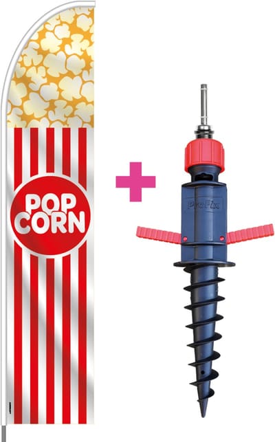Beachflag - Popcorn - Vlag + Grondboor + Rotator + Hengelsysteem + Draagtas - Actievlag.nl