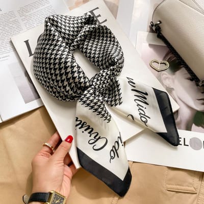 Zijden sjaal-stijl zijden sjaal voor dames - Kleurblokkenprint - Fris en delicaat - Decoratieve shawl over shirts L7009 - Houndstooth zwart 70*70 CM