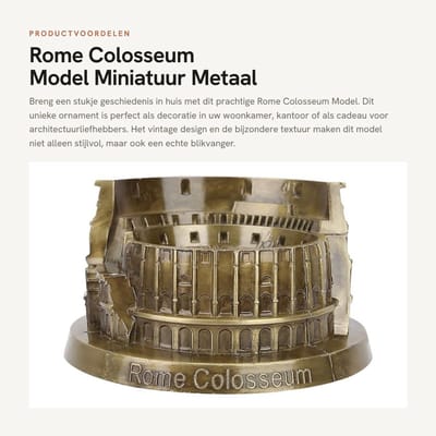 Dailygoods- Colosseum Model Vintage Design - Decoratie Woonkamer - Retro Sculptuur - Metaal Miniatuur - Antiroest - Uniek en Fijn Afgewerkt