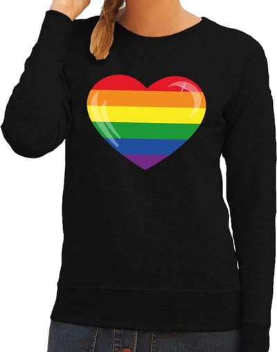 Gay pride regenboog hart sweater zwart - lesbo sweater voor dames - gay pride XS