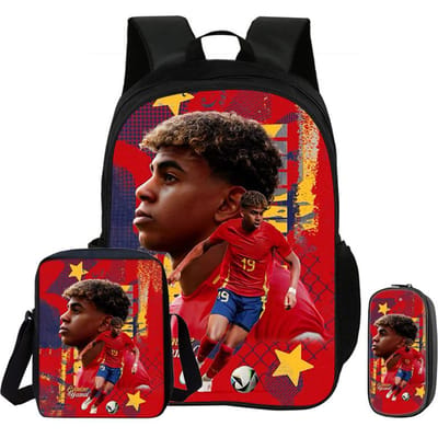 3-delige Set Rugzak Schoudertas Etui Boekentas kind Mochila Sport Schooltas Kinderen Cadeau L-Lamin Yamal Voetbalster Rugzak