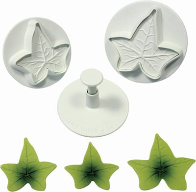 Uitstekerset Veined Ivy Leaf Plunger PME, set van 3 - Hedera - Klimop blad uitstekers met plunger mechanisme