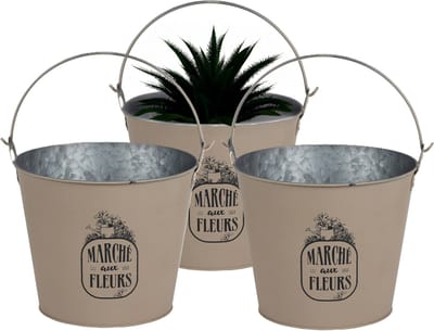 Sunnydays Emmer/plantenpot/bloempot - 3x - zink - taupe - D24 x H19 cm