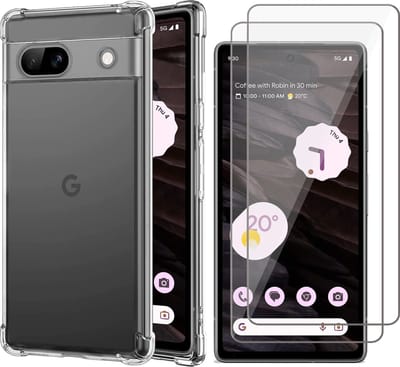 Hoesje geschikt voor Google Pixel 7a - 2x Screen Protector GlassGuard - Back Cover Case ShockGuard Transparant & Screenprotector