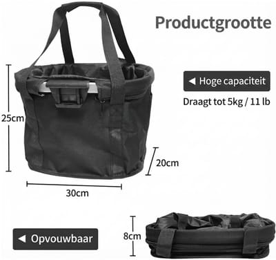 JCP® Fietsmand Hond - Tot 11 pond - Hondenmand Fiets - Fietsmand Hond Voorop - Zwart - 33cm x 22cm x 25cm