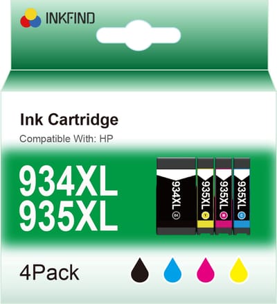 INKFIND 934XL 935XL Geschikt voor HP934 934 HP935 HP 935 HP934X 935X Inktcartridge - Hoge Capaciteit 4 -pack (1 x Zwart, 1 x Cyaan, 1 x Magenta, 1 x Geel) voor HP Officejet Pro 6230, HP Officejet Pro 6820, HP Officejet Pro 6830, HP OfficeJet Pro 6800