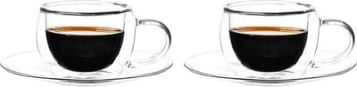Bricard Dubbelwandige Glazen met Schotel - 140ml - Set van 2 - Koffieglas - Turkse Koffieglazen en onderzetters