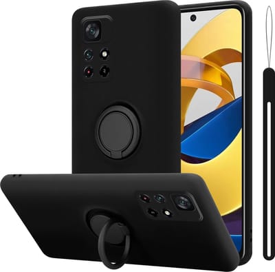 Cadorabo Hoesje geschikt voor Xiaomi POCO M4 PRO 5G in LIQUID ZWART - Beschermhoes van flexibel TPU silicone Case Cover met ring