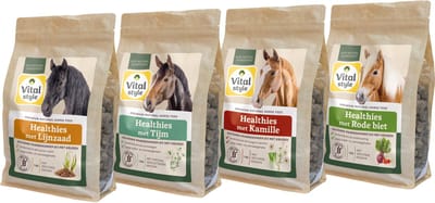 VITALstyle Healthies 4 Varianten - Gezonde Paardensnoepjes - Lijnzaad, Kamille, Tijm & Rode Biet - Laag in suiker - 4 x 1 kg