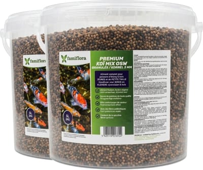 Famiflora Koi Mix OSW voer voor koivissen - 2x 5L (=10L / 4KG) - 3mm Korrel - Premium Koivoer - Met Astaxanthine voor Intense Kleuren - Stimuleert gezonde groei zodat je koi groot en sterk worden