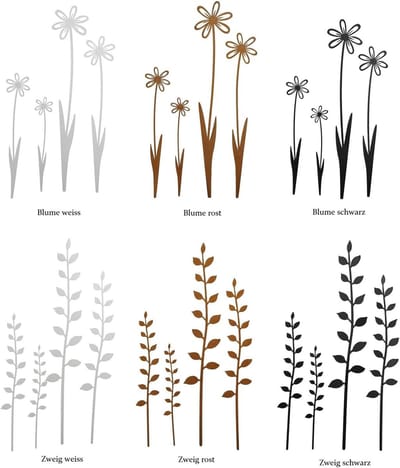Tuinstekers Metaal - Bloemen Takken - Tuin Decoratie - Handgemaakt Antiek - 4 Stuks 15-30cm - Roest