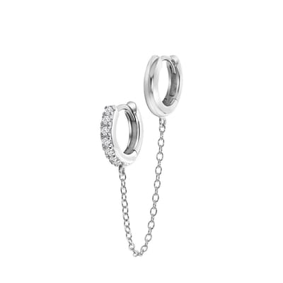 Lucardi Dames Oorring dubbel met zirkonia - Oorbellen - Cadeau - 925 Zilver - Zilverkleurig