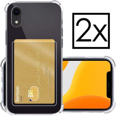Hoesje - 2 Stuks - Geschikt voor Apple iPhone XR - Met Pashouder en Kaarthouder - Telefoon Hoes Shockproof - Siliconen Case - Back Cover - Shock Proof - Pasjes Houder - Transparant