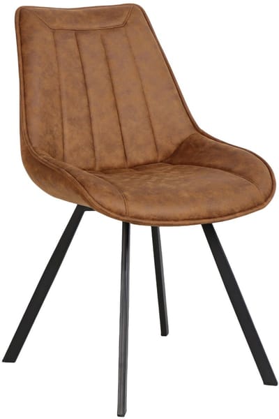 Eetkamerstoel S340 cognac PU lederlook – zwart metalen poten