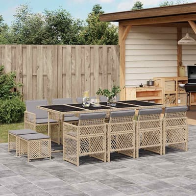 vidaXL - 13-delige - Tuinset - met - kussens - poly - rattan - beige