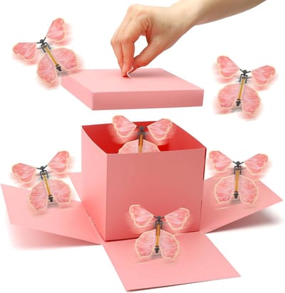 SnelShoppen - Cadeaubox met Vliegende Vlinders, Verrassingsdoos, DIY Explosion Box, Gemaakt van Stevig Karton, Perfect voor Verjaardag, Valentijn, Moe