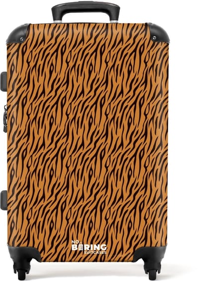 NoBoringSuitcases.com - Grote koffer - Oranje tijgerstrepen met vloeiend motief - Reiskoffer met 4 wielen - Trolley op wieltjes - Rolkoffer groot - 72 liter - Ruimbagage valies 20kg - Valiezen voor volwassenen