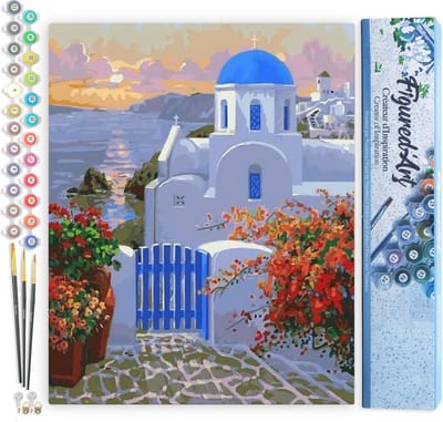 Figured'Art Schilderen op Nummer Volwassenen canvas Griekse Villa - Handwerk acrylverf Kit DIY Compleet - 40x50cm zonder frame