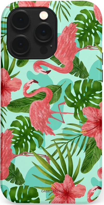 Casetastic hoesje geschikt voor Apple iPhone 14 Pro Max - MagSafe - Dubbellaagse bescherming - Flamingo jungle - Fashion Case - Mintgroen Koraal