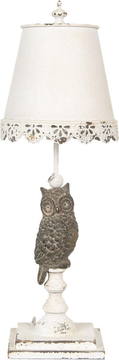 Clayre & Eef Tafellamp 22x22x69 cm Wit Hout Ijzer Rechthoek Bureaulamp
