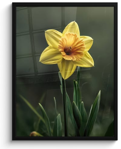Poster in lijst - Fotolijst 50x70 cm - Posters - Bloem - Narcis - Gras - Geel - Posterlijst zwart - Decoratie - Wanddecoratie woonkamer - Muurdecoratie slaapkamer