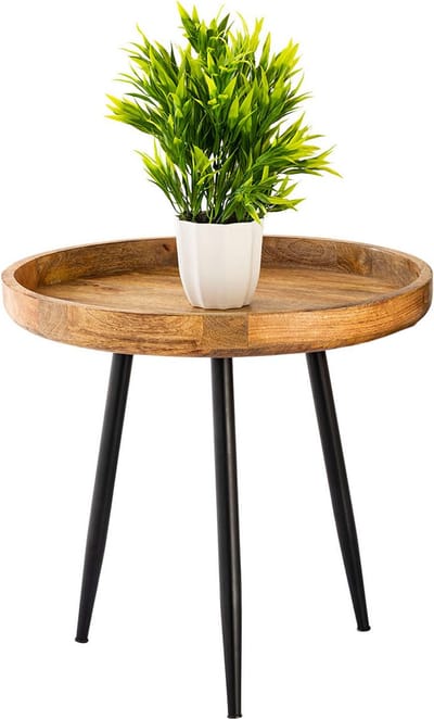 Bijzettafel hout ø 40 of 50cm salontafel Vancouver metalen poten mat zwart