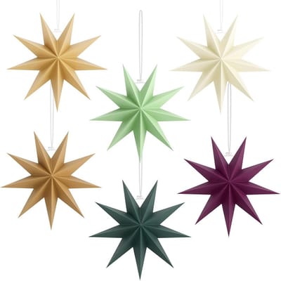 SnelShoppen - Set van 6 Vouwsterren Kerstster 30 cm Papier Sterren voor Hangende Kerstdecoratie Raam Kerstboom (Beige, Khaki, Saliegroen, Donkergroen,